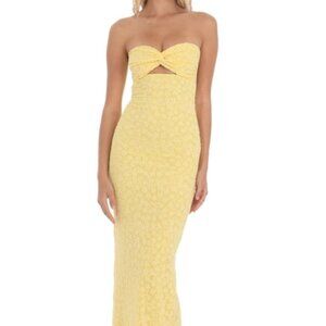 Lucy in the Sky Yellow Strapless Textured Floral Twist Maxi Dress